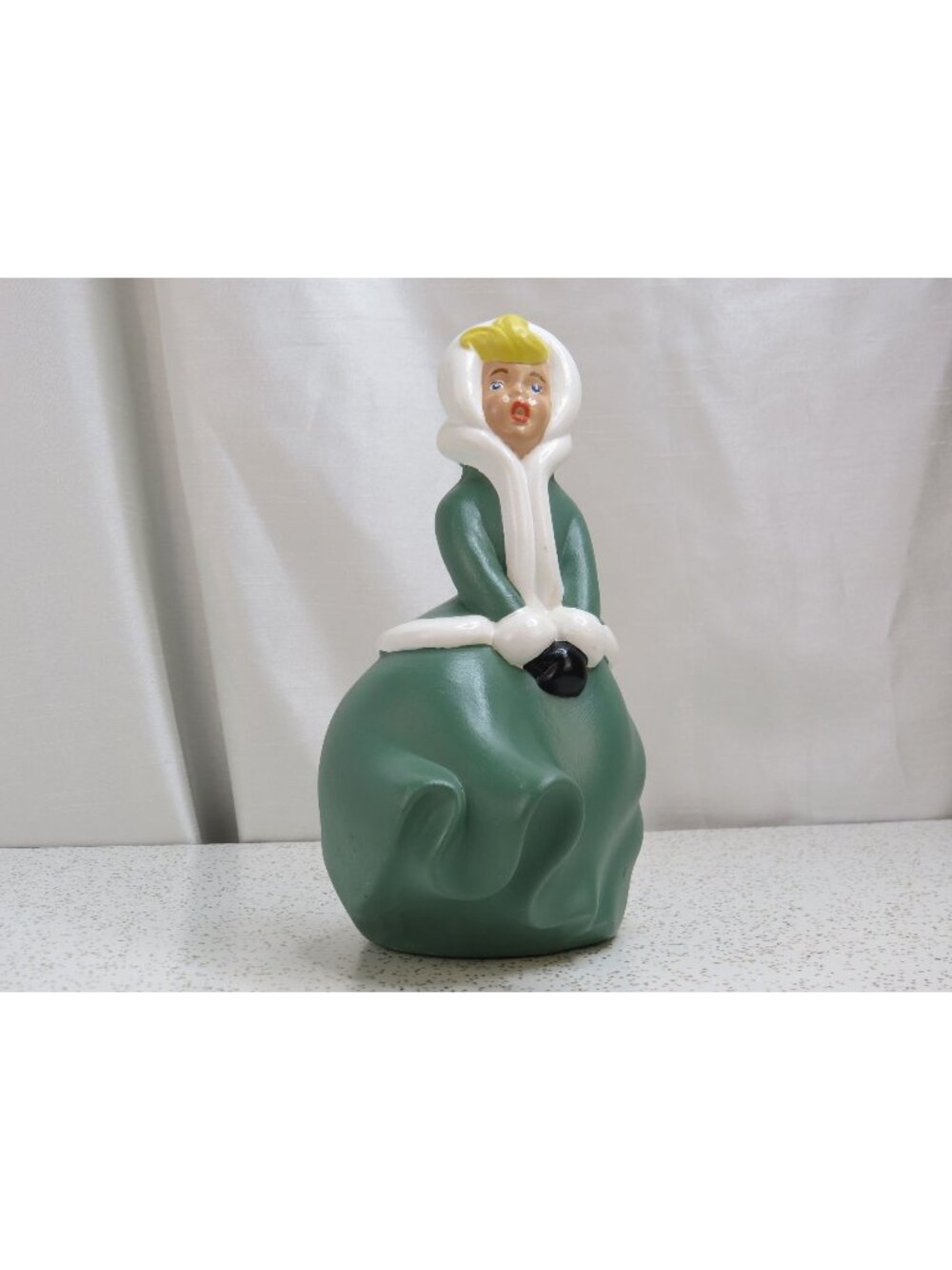 Atlantic Mold Ceramic Christmas Caroler Girl Green Dress Hand Painted MCM VTG